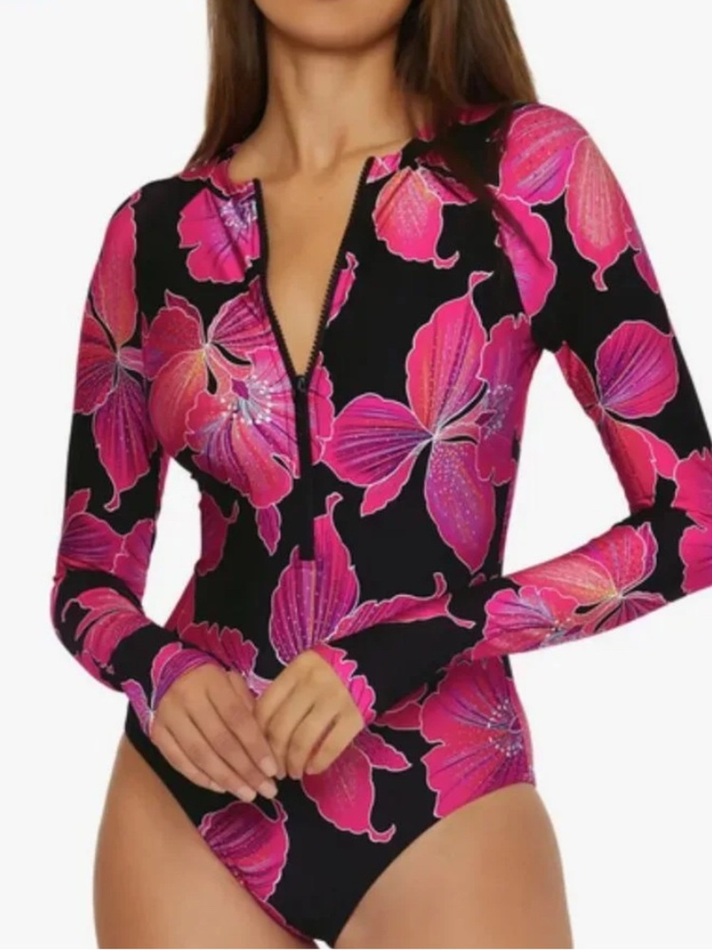 Trina Turk Fluery Paddlesuit One Piece Size L Long Sleeve Zip NWOT
